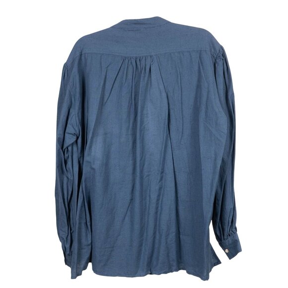 Y2K Embroidered Tunic Blouse M Linen Floral Pleated Button 90s Boho Layering Top - Picture 6 of 6